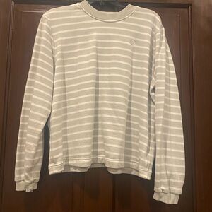 Women’s Striped Crewneck Sweater - Light Gray & White